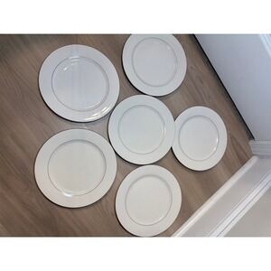 Set Of 6 Lynns‎ Fine China Gold Gilded Trim White Dinner Plates 9.5"